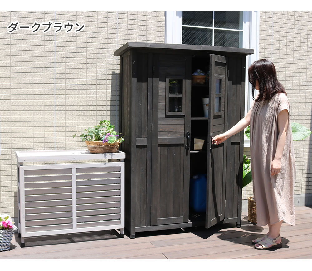 天然木製カントリー小屋 薄型 物置 倉庫 収納庫 天然木 木製 庭 物入れ おしゃれ 大型 北欧 ガーデニング 屋外 木製収納庫 diy 物置小屋 キット 棚 木目調