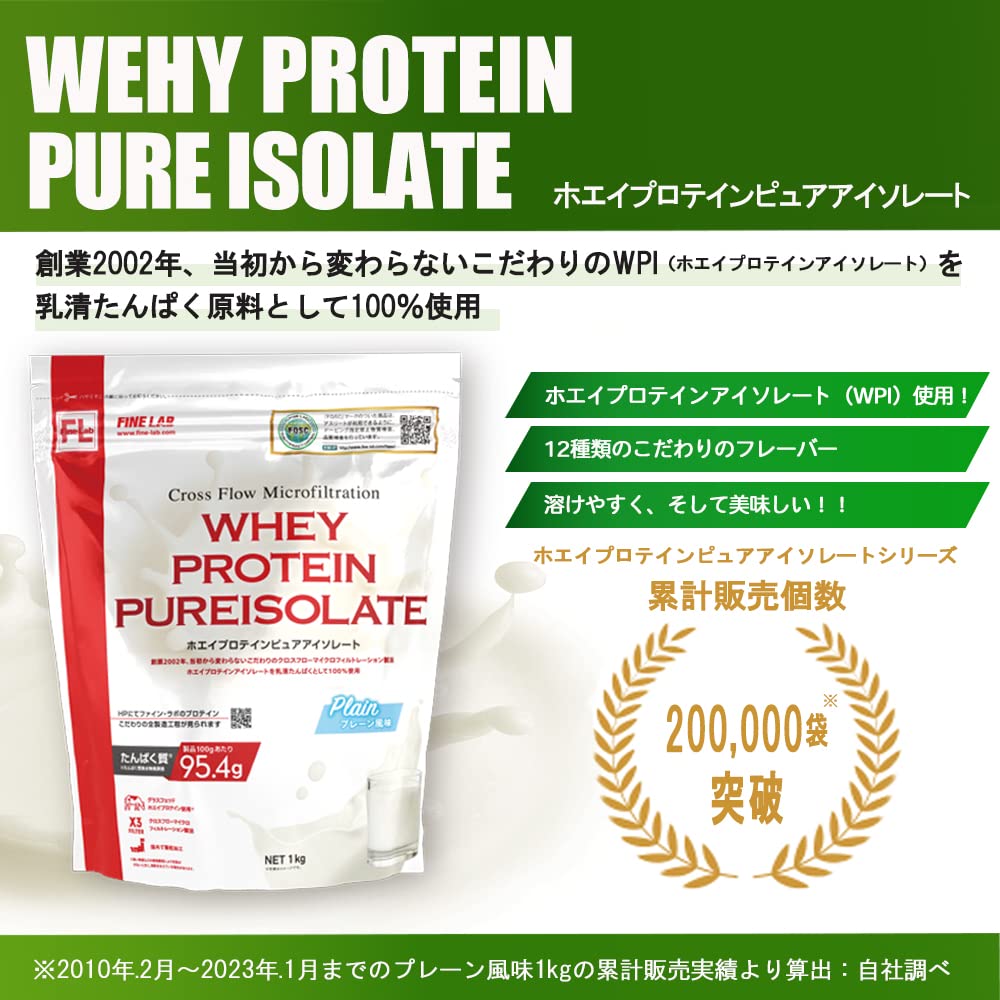 ファイン・ラボ ファインラボ ホエイプロテイン ピュアアイソレート 1kg プレーン風味