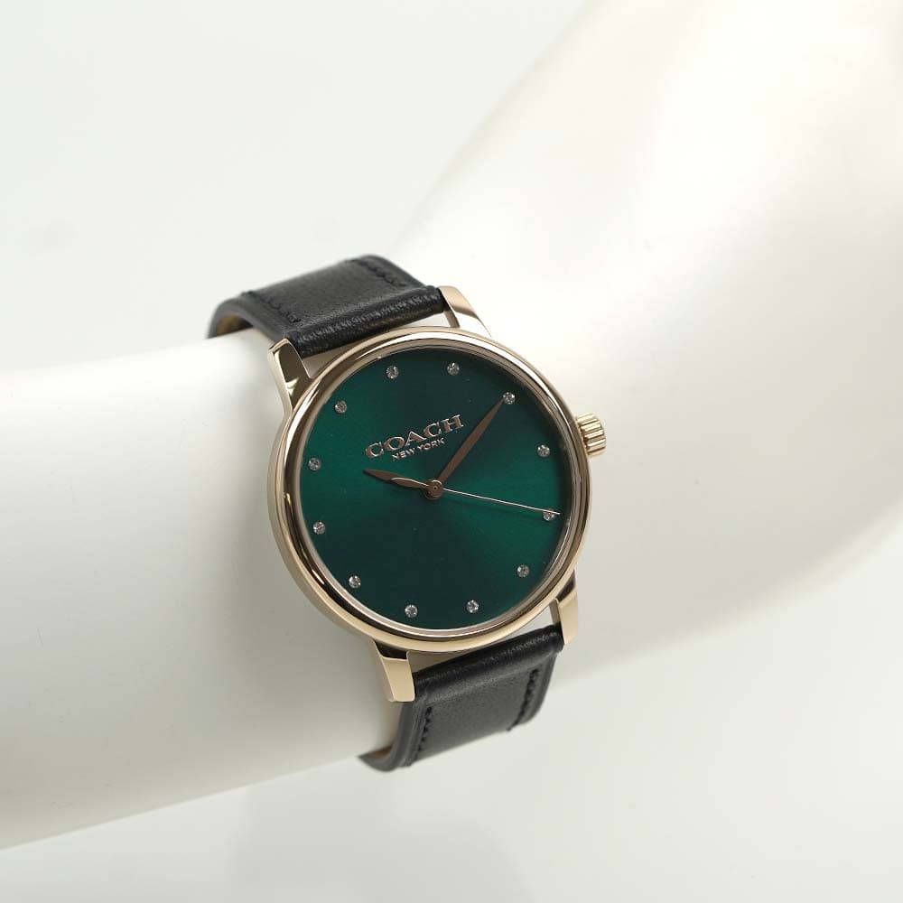 コーチ 腕時計 レディース グリーン ブラック レザーベルト COACH GRAND 14503972