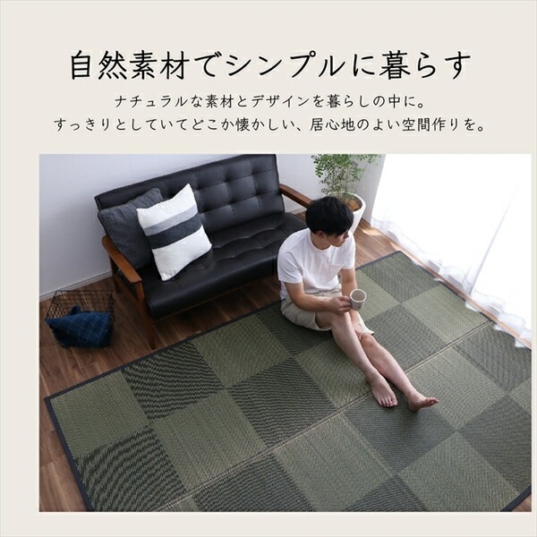 い草 カーペット ござ 江戸間3畳 約174x261cm ブラウン 防炎 抗菌 防臭 市松柄