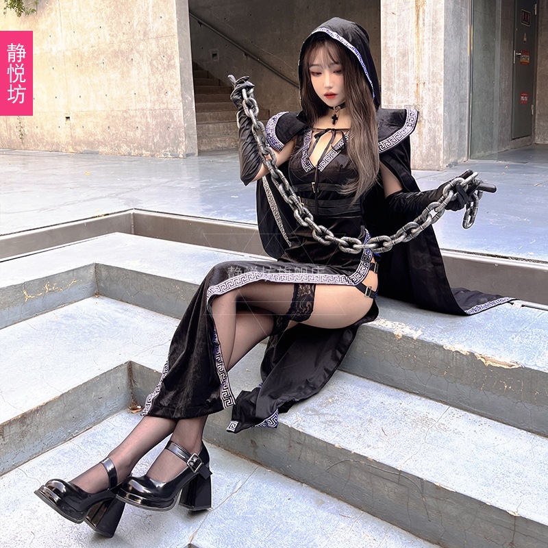 ハロウィンコスチュームセクシーな魔女コスチュームダークヨーロッパとアメリカのホットガールスリムローブナイトクラブコスプレパフォーマンスコスチューム ハロウィンコスチュームセクシーな魔女コスチュームダークヨーロッパとアメリカのホットガールスリムローブナイトクラブコスプレパフォーマンスコスチューム