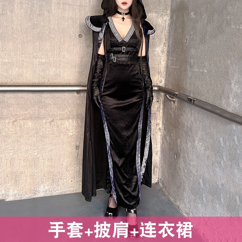 ハロウィンコスチュームセクシーな魔女コスチュームダークヨーロッパとアメリカのホットガールスリムローブナイトクラブコスプレパフォーマンスコスチューム ハロウィンコスチュームセクシーな魔女コスチュームダークヨーロッパとアメリカのホットガールスリムローブナイトクラブコスプレパフォーマンスコスチューム