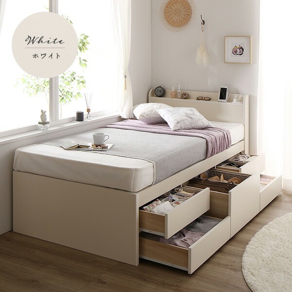 [組立設置付]収納ベッド 宮付 ショート丈 シングル 国産ポケットコイルマットレス付 ナチュラル