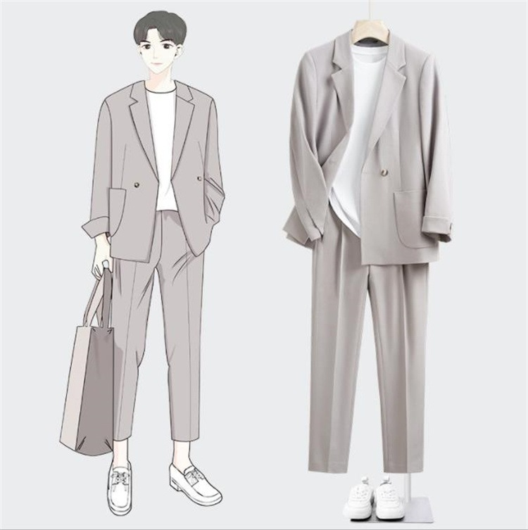 INSスタイル カッコいい トレンド 春秋 スーツコート カジュアル 洋服 スーツ ゆったりする ロングパンツ 肌にやさしい