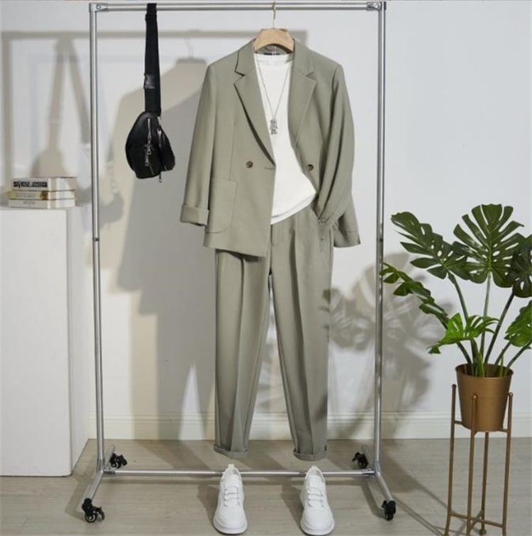 INSスタイル カッコいい トレンド 春秋 スーツコート カジュアル 洋服 スーツ ゆったりする ロングパンツ 肌にやさしい