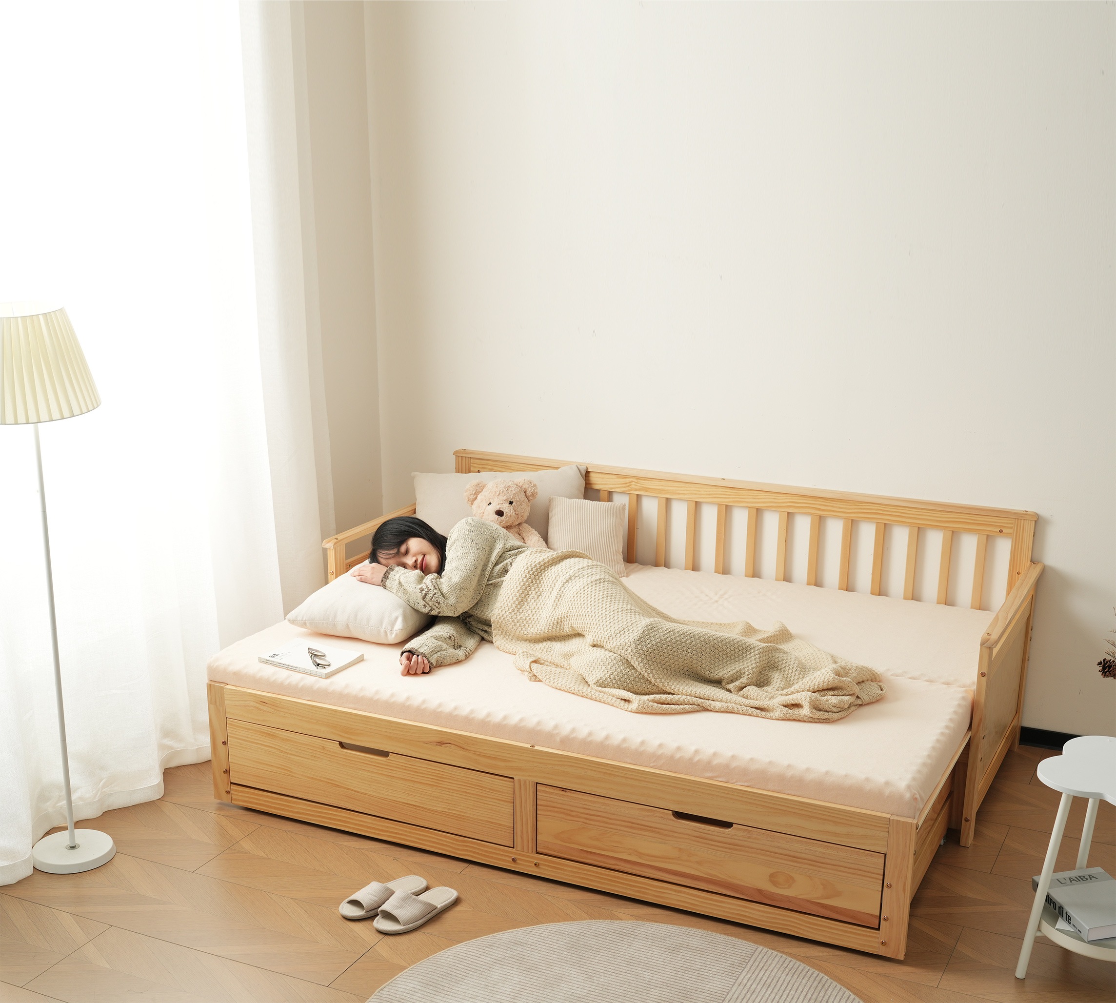 【大好評!最安値挑戦!】【国内即発送】ソファベッド ディベッド 伸長式ベッド 木製 引き出し付き 収納付き おしゃれ 2way 天然木 パイン材 すのこ仕様【ナチュラル】 【大好評!最安値挑戦!】【国内即発送】ソファベッド ディベッド 伸長式ベッド 木製 引き出し付き 収納付き おしゃれ 2way 天然木 パイン材 すのこ仕様【ナチュラル】