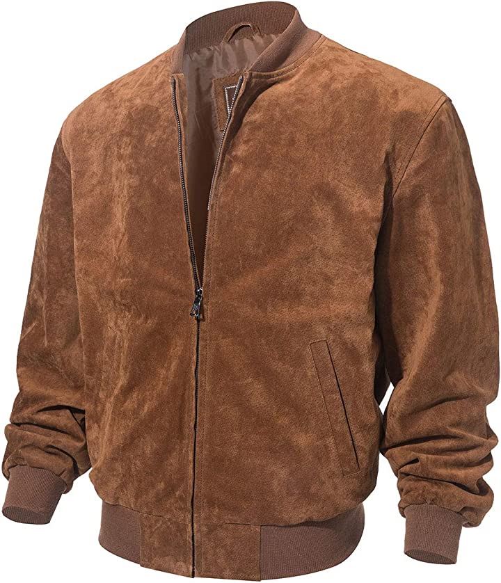レザージャケット メンズ 本革豚革 野球 フライトジャケット バイクライダースジャケット 革ジャン アウター カジュアル 春秋冬(ブラウン, L)