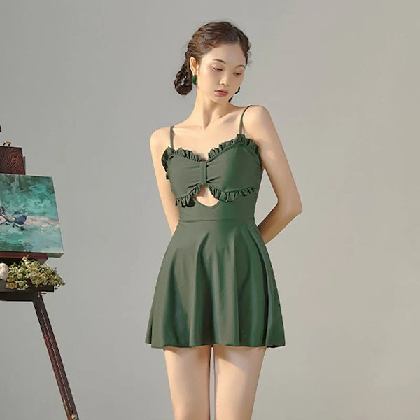 水着の女性のセクシーさ韓国ins日よけの長袖は腹を隠して明らかにやせています 韓国 水着 セクシー スリム 透かし彫り コンビネゾン ギャザー