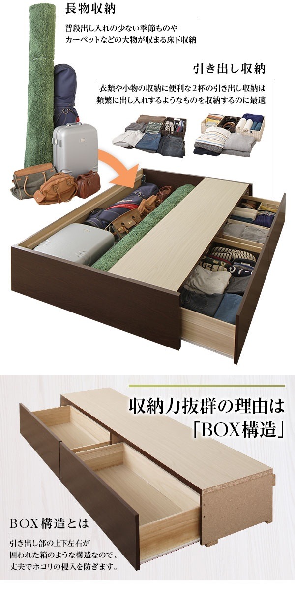 組立設置サービス 頑丈ボックス収納 ベッド シングル (フレームのみ) ナチュラル 日本製 引き出し2杯付き 組立設置サービス 頑丈ボックス収納 ベッド シングル (フレームのみ) ナチュラル 日本製 引き出し2杯付き