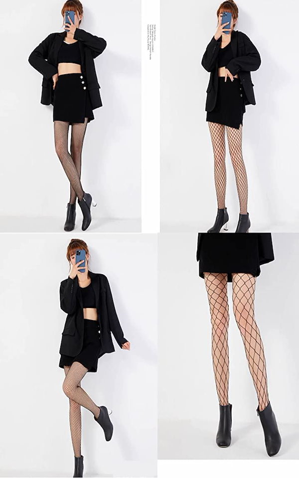 Qoo10] 網タイツ 4足セット 網み目 ストッキン