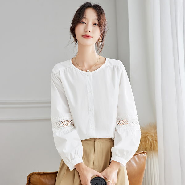 Qoo10] 【早割SALE！】ラウンドネック白シャツ