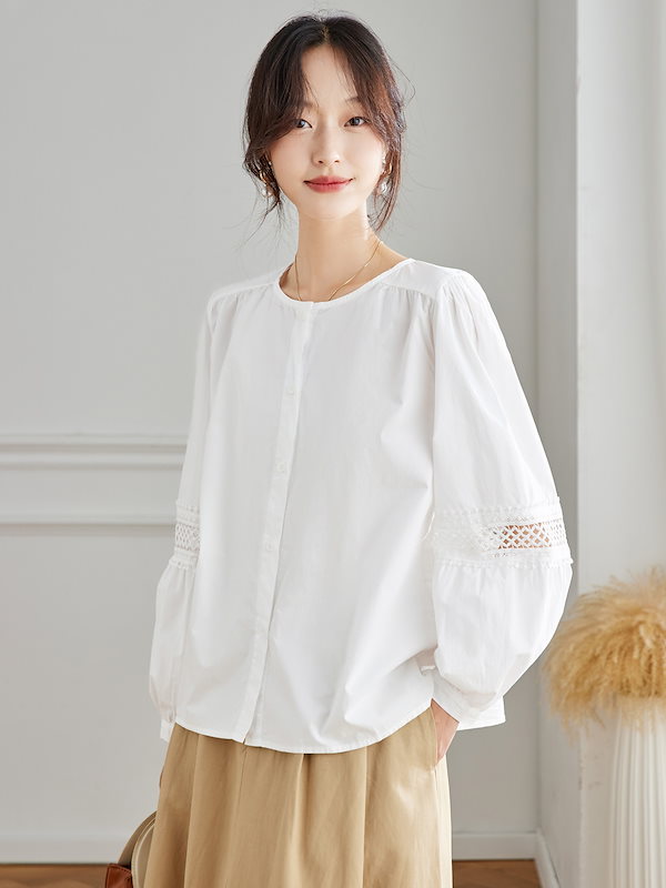 Qoo10] 【早割SALE！】ラウンドネック白シャツ