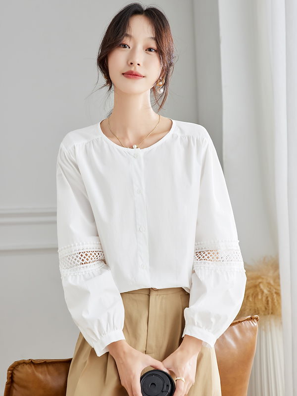 Qoo10] 【早割SALE！】ラウンドネック白シャツ