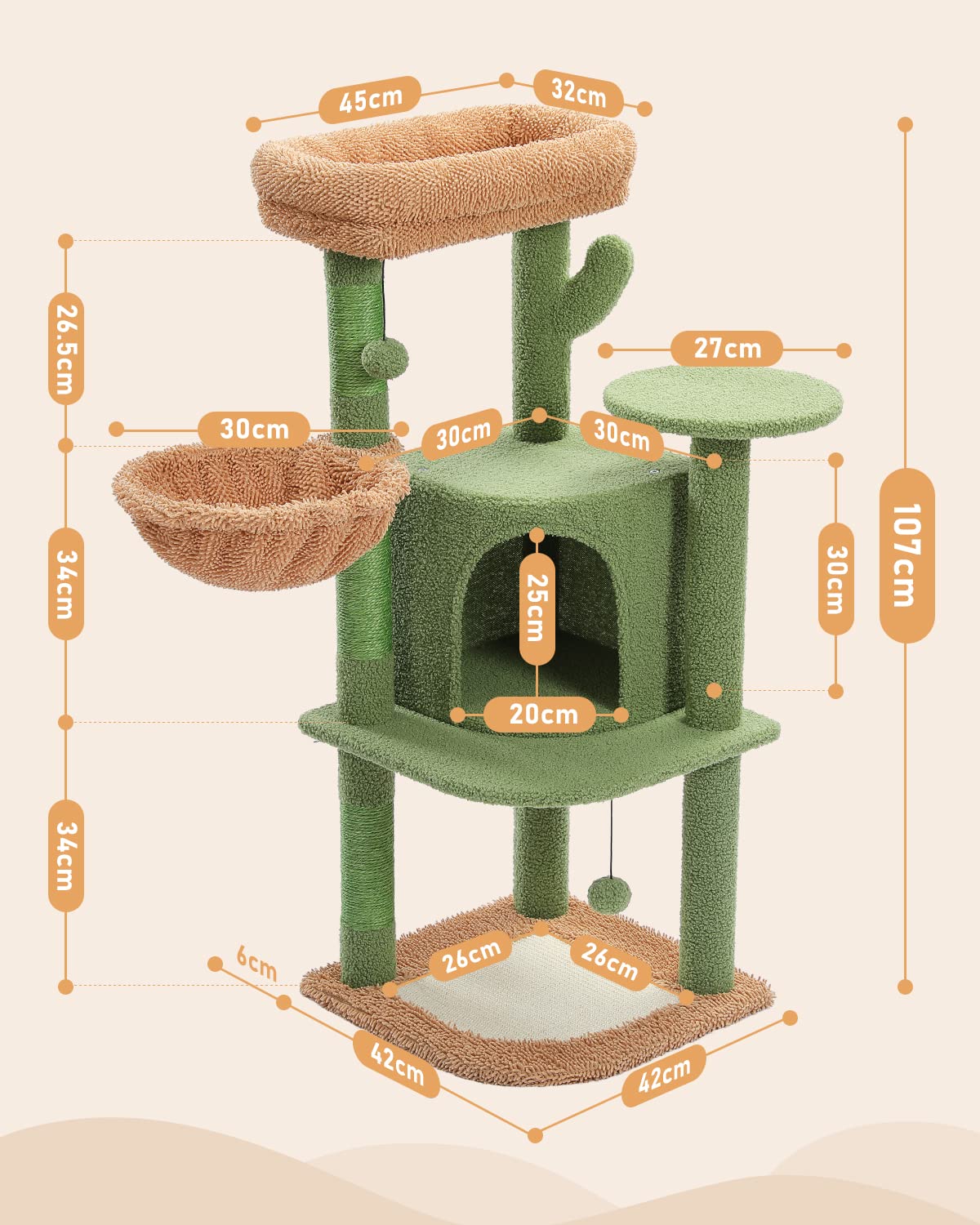 PETEPELA(ぺテぺラ) キャットタワー サボテン 猫タワー 据え置き