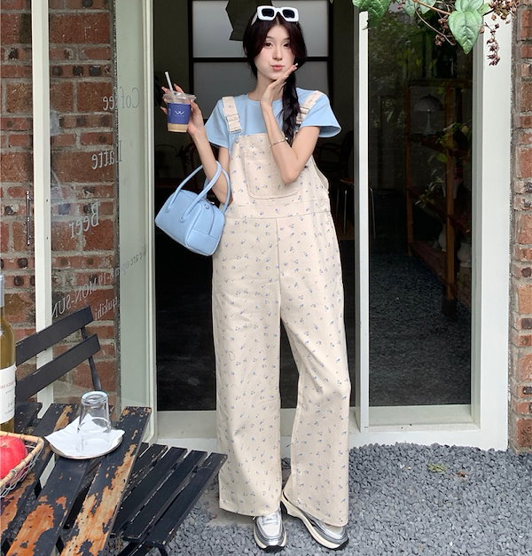 サロペット オールインワン オーバーオール レディース シャーリング