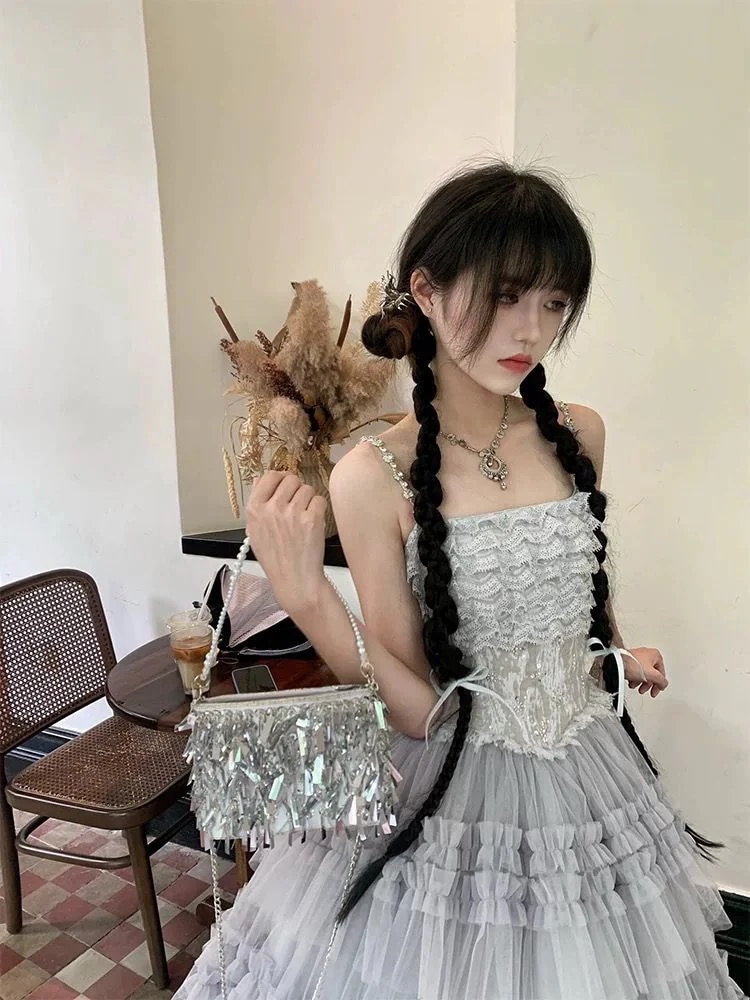 ロリータドレスレイヤーケーキ灰色のjskフラワーウェディングドレスロリータエレガントなプリンセスドレスワンピースドレスドレス