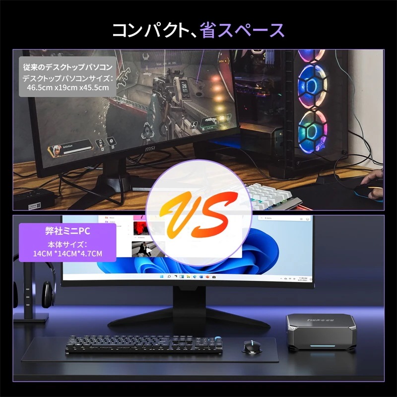 ミニPC Alder Lake N100 デスクトップpc ミニパソコン 4C4T 3.4GHz 16GB DDR4 1TB SSD 2画面出力 2TB増設 放熱静音 4K 小型pc