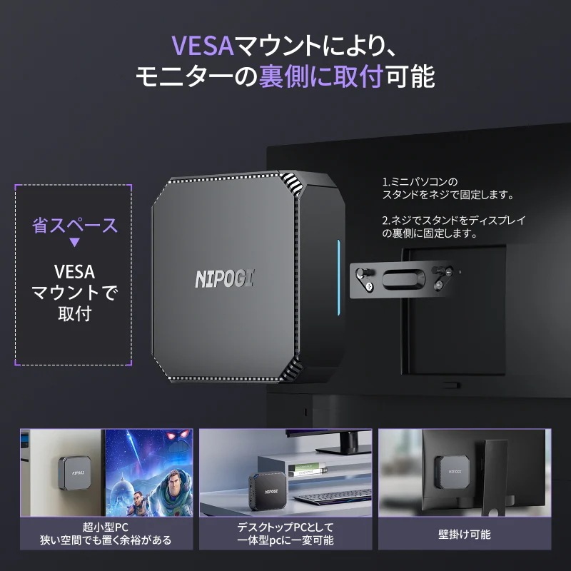 ミニPC Alder Lake N100 デスクトップpc ミニパソコン 4C4T 3.4GHz 16GB DDR4 1TB SSD 2画面出力 2TB増設 放熱静音 4K 小型pc