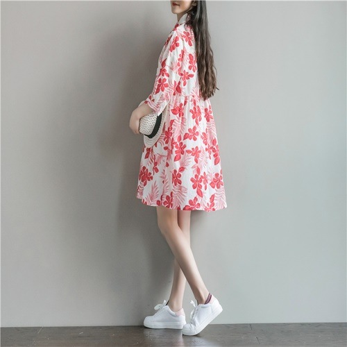 1274 .花柄コットンプリントワンピース(レッド) 1274 .花柄コットンプリントワンピース(レッド)