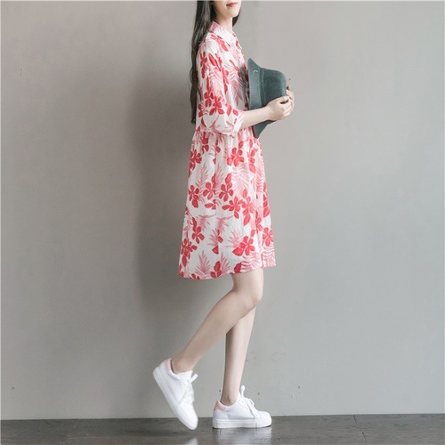 1274 .花柄コットンプリントワンピース(レッド) 1274 .花柄コットンプリントワンピース(レッド)