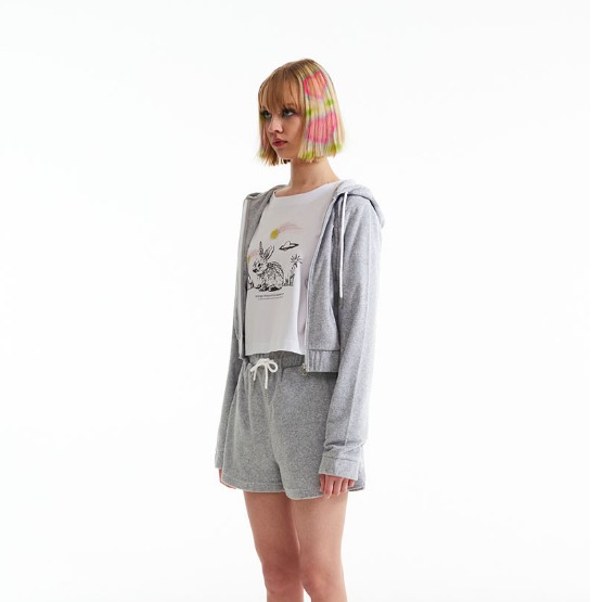 [ルセラフィムホンウンチェ着用] CHERRY CROP TERRY HOODIE ZIP UP [MELANGE GRAY] 男女兼用 韓国の人気商品 韓国ストリートファッション SNSで人気