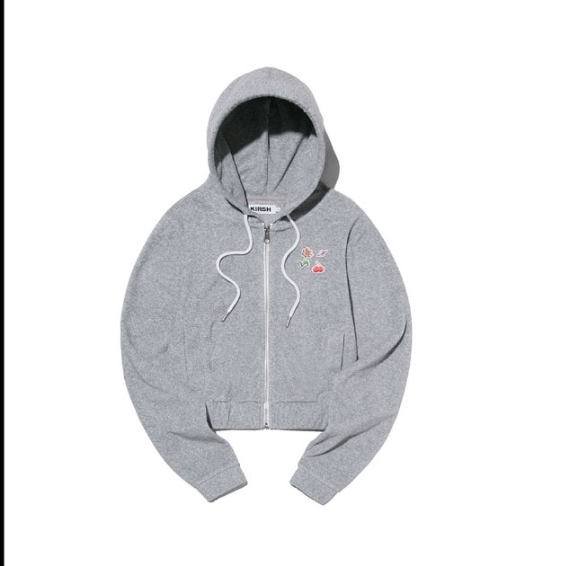 [ルセラフィムホンウンチェ着用] CHERRY CROP TERRY HOODIE ZIP UP [MELANGE GRAY] 男女兼用 韓国の人気商品 韓国ストリートファッション SNSで人気