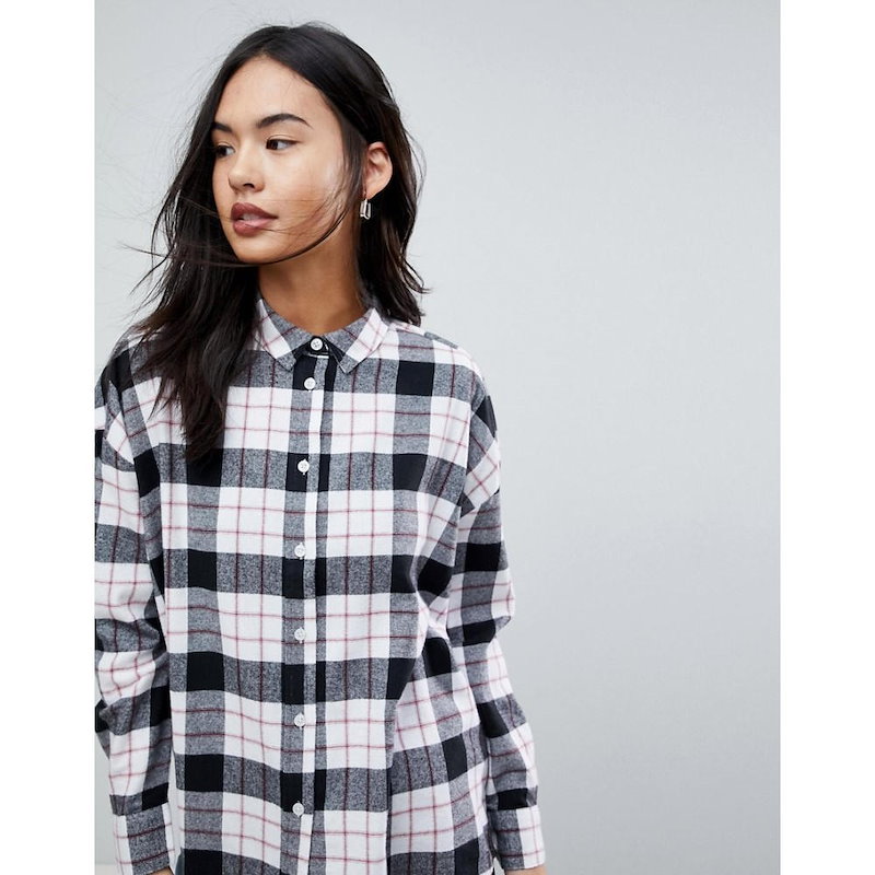 エイソス レディース トップス ブラウス・シャツ【ASOS Oversized Shirt in Mono/Red Check】Multi エイソス レディース トップス ブラウス・シャツ【ASOS Oversized Shirt in Mono/Red Check】Multi