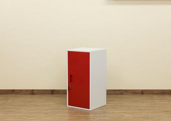 ハイタイプ 鍵付きロッカー/収納ラック レッド 幅38cm スチール カギ2個 棚板 転倒防止器具付き 連結可 キューブBOX
