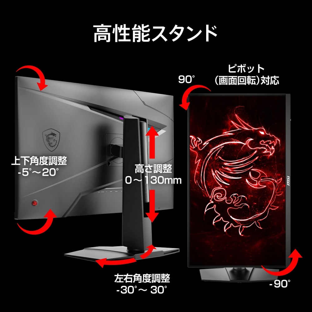MSI ゲーミング液晶ディスプレイ(27型/RAPID IPS/4KUHD 3840×2160/160Hz/0.5ms/HDR400/HDMI2.1/DP1.4a/USB TYPE-C/VESA/PI MSI ゲーミング液晶ディスプレイ(27型/RAPID IPS/4KUHD 3840×2160/160Hz/0.5ms/HDR400/HDMI2.1/DP1.4a/USB TYPE-C/VESA/PI