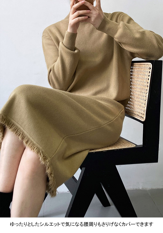 ニットワンピース レディース ニットセーター 無地 ハーフハイネック 長袖 リブ袖口 フリンジ付き ロング丈 トップス カジュアル 柔らかい 体型カバー スタイルアップ シンプル 快適 春秋 通勤 通 ニットワンピース レディース ニットセーター 無地 ハーフハイネック 長袖 リブ袖口 フリンジ付き ロング丈 トップス カジュアル 柔らかい 体型カバー スタイルアップ シンプル 快適 春秋 通勤 通