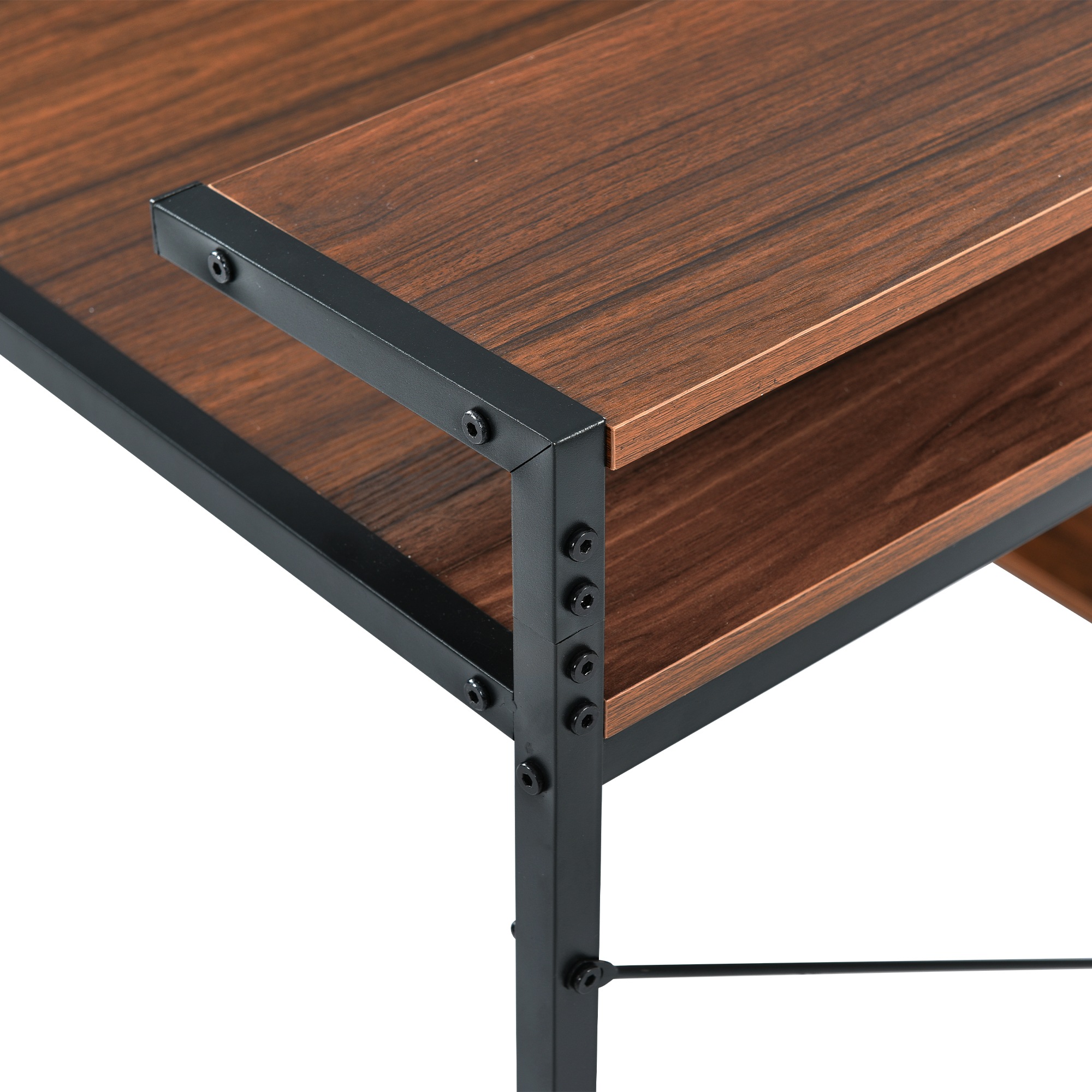 【国内発送&送·料·無·料】【オフィスチェア+パソコンデスク セット&【人気商品改良タイプ&【ブラウン&パソコンデスク 3段ラック付 L字 120cm ハイデスク付き 書斎机 ミシン台 デスク木製 勉