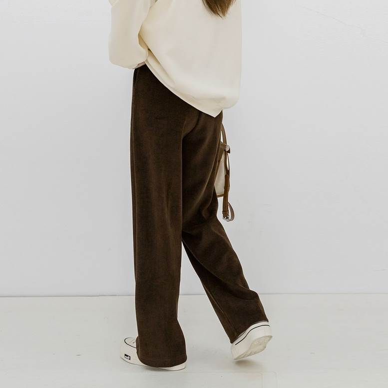 ボトムス レディース コーデュロイ ツータック セミワイド 秋 冬 ニットパンツ パンツ ワイドパンツ タックパンツ ウエストゴム 個性的 センタープレス ニット 茶色 ライトベージュ 大人可愛い き