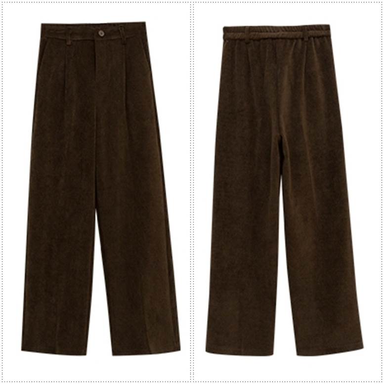 ボトムス レディース コーデュロイ ツータック セミワイド 秋 冬 ニットパンツ パンツ ワイドパンツ タックパンツ ウエストゴム 個性的 センタープレス ニット 茶色 ライトベージュ 大人可愛い き