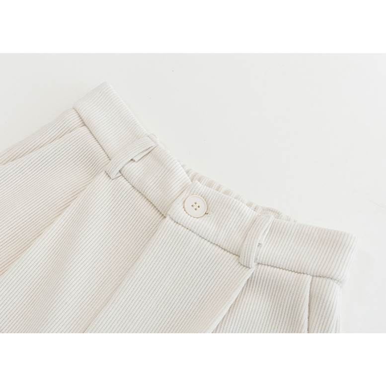 ボトムス レディース コーデュロイ ツータック セミワイド 秋 冬 ニットパンツ パンツ ワイドパンツ タックパンツ ウエストゴム 個性的 センタープレス ニット 茶色 ライトベージュ 大人可愛い き