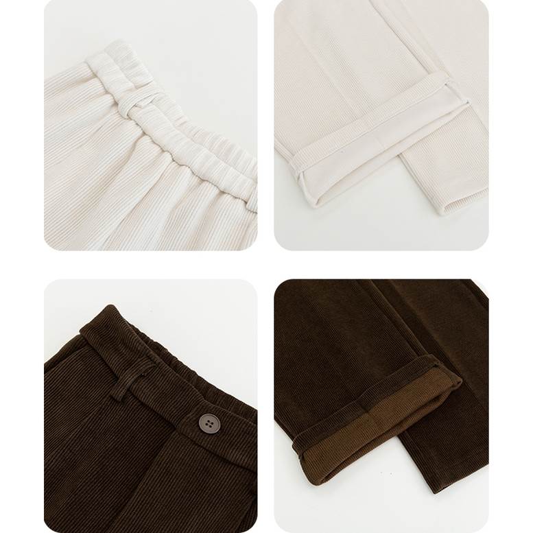 ボトムス レディース コーデュロイ ツータック セミワイド 秋 冬 ニットパンツ パンツ ワイドパンツ タックパンツ ウエストゴム 個性的 センタープレス ニット 茶色 ライトベージュ 大人可愛い き