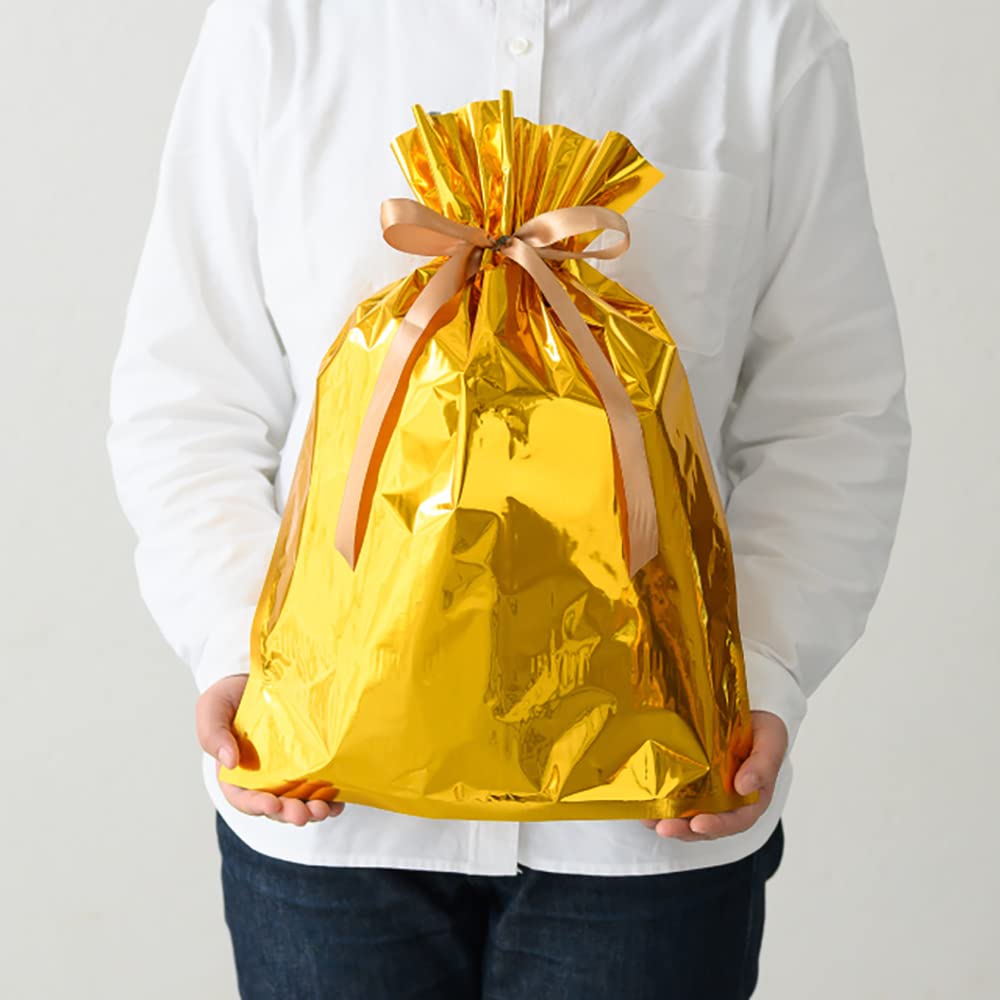 ヘッズ ラッピング袋 35×48×12cm S ゴールド 20枚 アルミ蒸着 リボン付バッグ お祝い 合格 入学 誕生日 クリスマス HEADS AGO-RBS