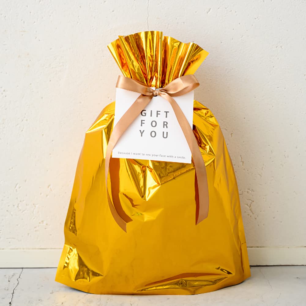ヘッズ ラッピング袋 35×48×12cm S ゴールド 20枚 アルミ蒸着 リボン付バッグ お祝い 合格 入学 誕生日 クリスマス HEADS AGO-RBS