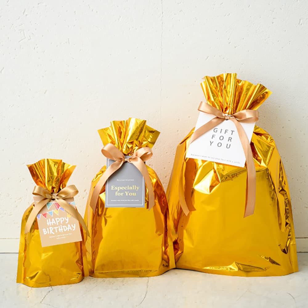 ヘッズ ラッピング袋 35×48×12cm S ゴールド 20枚 アルミ蒸着 リボン付バッグ お祝い 合格 入学 誕生日 クリスマス HEADS AGO-RBS