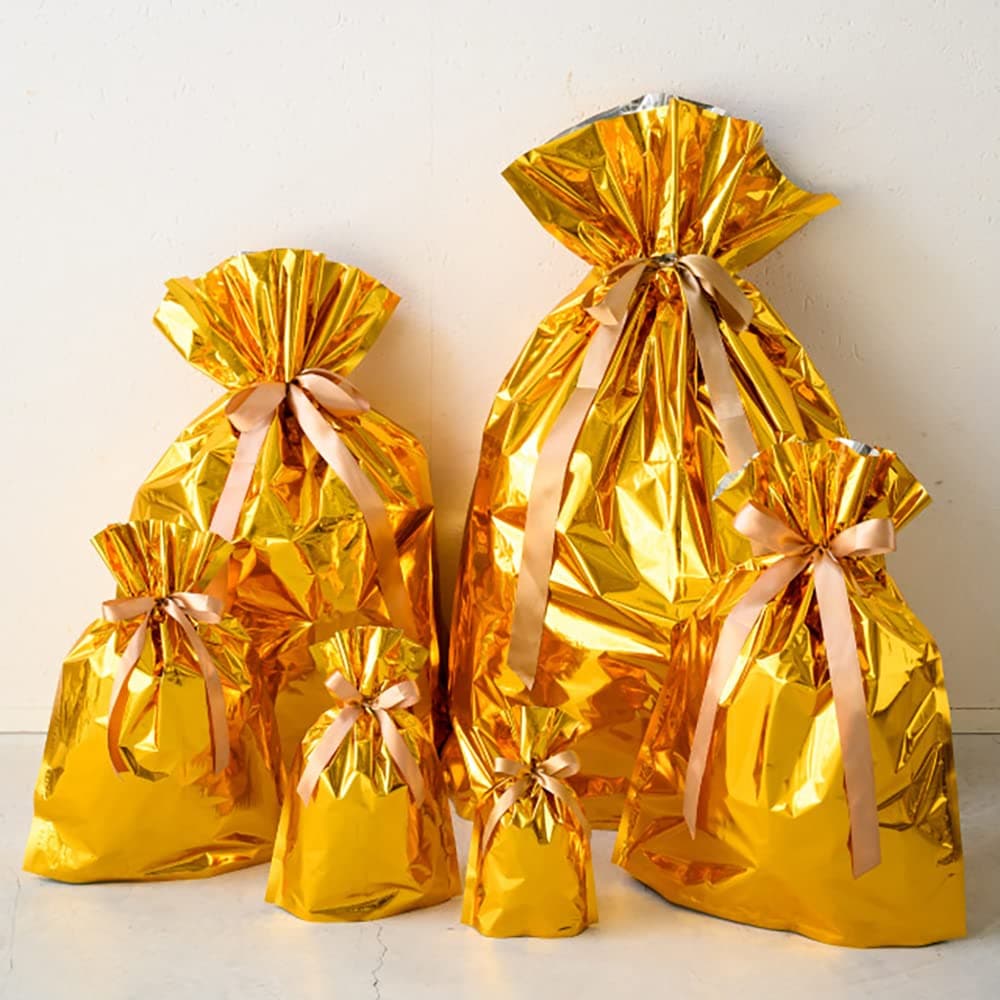 ヘッズ ラッピング袋 35×48×12cm S ゴールド 20枚 アルミ蒸着 リボン付バッグ お祝い 合格 入学 誕生日 クリスマス HEADS AGO-RBS