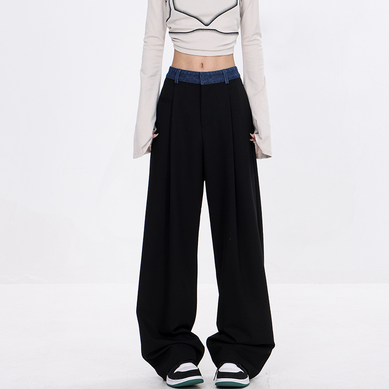 スプリングストレートスーツパンツデニムステッチデザインカジュアルパンツワイドパンツ