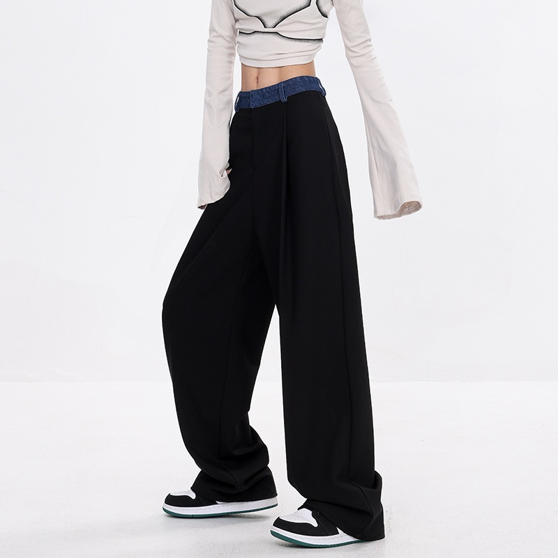 スプリングストレートスーツパンツデニムステッチデザインカジュアルパンツワイドパンツ