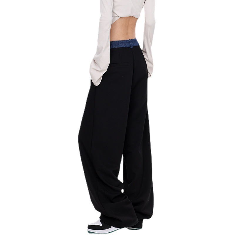 スプリングストレートスーツパンツデニムステッチデザインカジュアルパンツワイドパンツ
