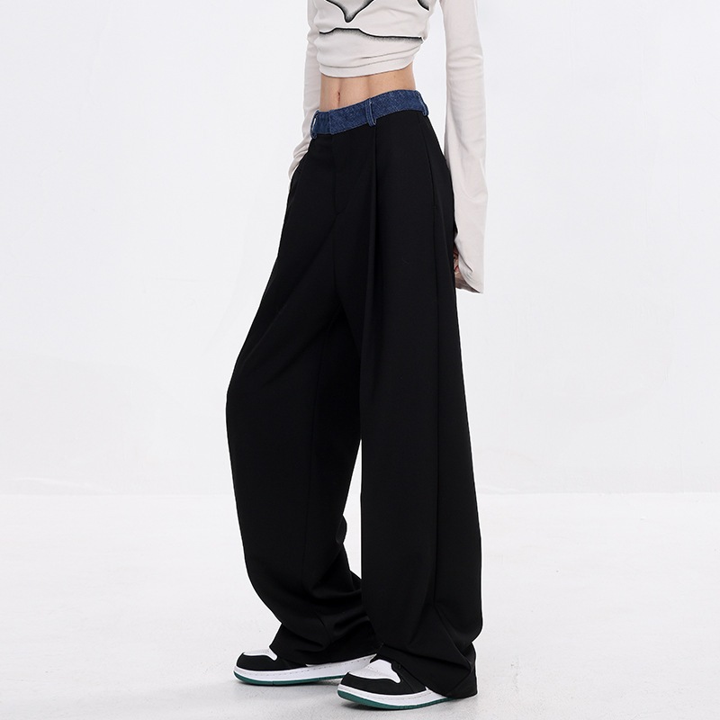 スプリングストレートスーツパンツデニムステッチデザインカジュアルパンツワイドパンツ