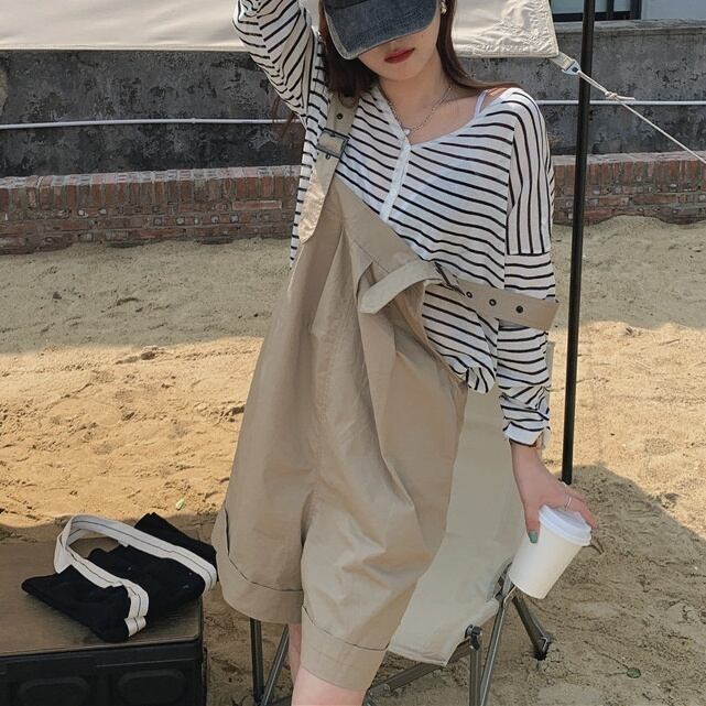 オールインワン つなぎ レディース ミニ 袖なし ワイド 裾ワイド 綿 ポリエステル かわいい 大人可愛い シンプル カジュアル おしゃれ こなれ感 ラフ 個性的 抜け感 ラブリー キュート 無地 春