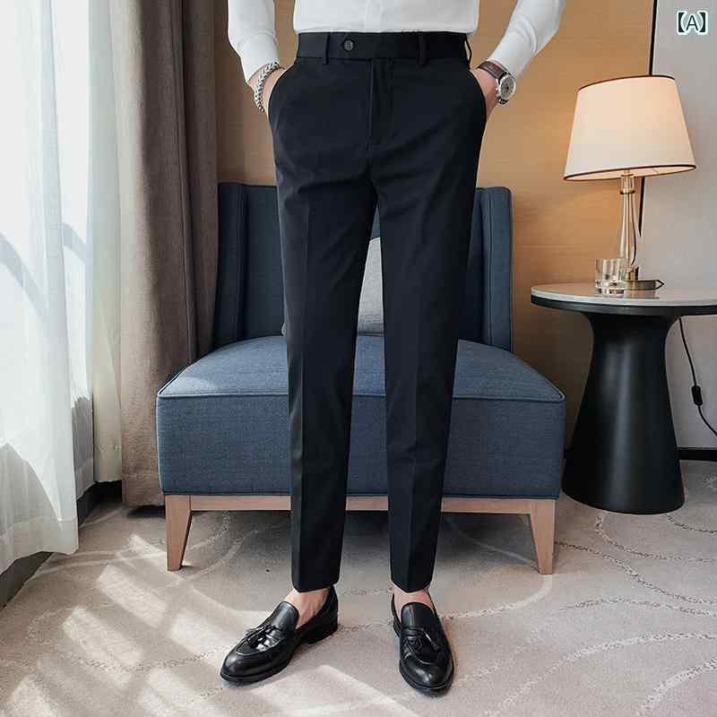 スーツパンツ スラックス メンズ カジュアル パンツ 春秋 ビジネス 通勤 スリムフィット 厚手 冬 ロング テーパード しわ防止