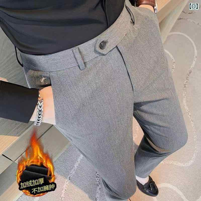 スーツパンツ スラックス メンズ カジュアル パンツ 春秋 ビジネス 通勤 スリムフィット 厚手 冬 ロング テーパード しわ防止