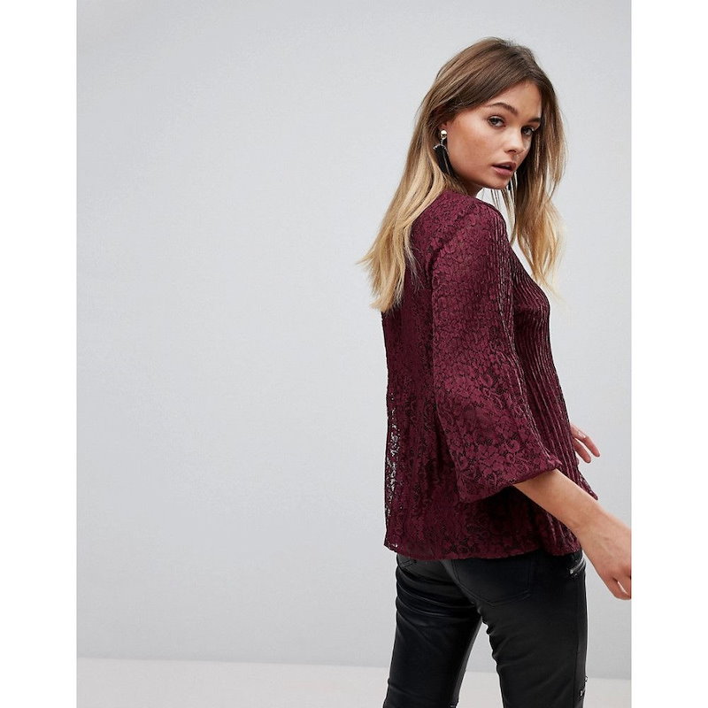 ヴィラ レディース トップス【Vila Premium Lace Frill Hem Top】Burgundy ヴィラ レディース トップス【Vila Premium Lace Frill Hem Top】Burgundy
