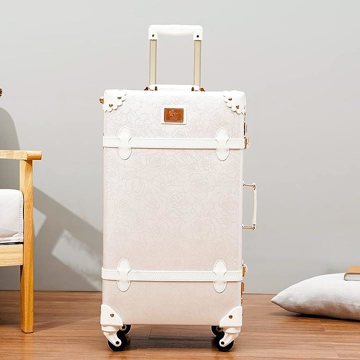 可愛い スーツケース クラシック トランク トランクケース ホワイト 白 キャリーケース かわいい 子供 女の子 24( バラの白, Lサイズ(4-7宿泊)) 可愛い スーツケース クラシック トランク トランクケース ホワイト 白 キャリーケース かわいい 子供 女の子 24( バラの白, Lサイズ(4-7宿泊))