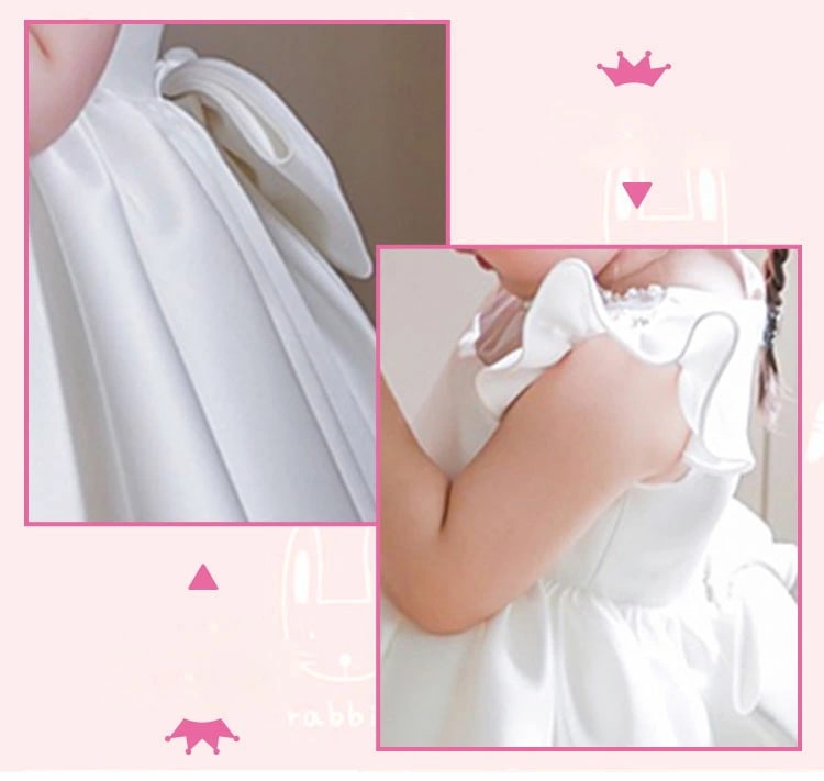 ドレス 子ども フリルの袖 超ボリューム【商品到着後レビューを書いて靴下２足【M1足+XL1足】ベビードレス ピアノ 発表会 大きいリボン 子供フォーマルドレス フラワーガール ホワイト 女の子花ドレ