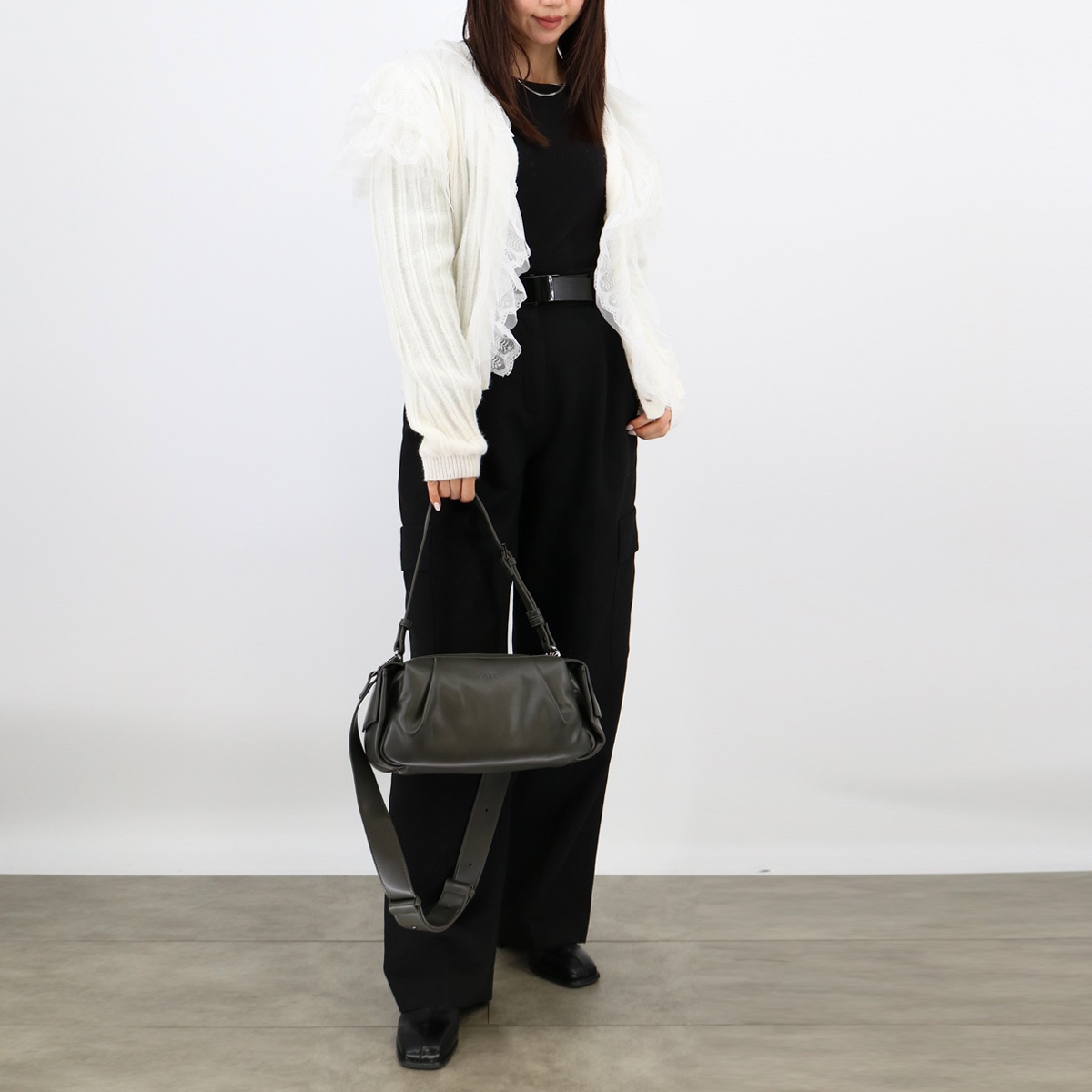Elbie Soft Structure Shadow Grey Butter White ショルダーバッグ ハンドバッグ 2way レディース クロスボディ ポシェット